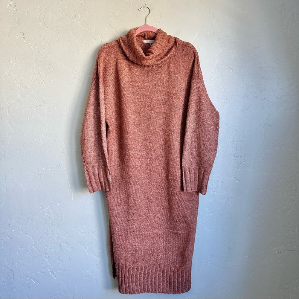 StitchDrop Luxe Rib Knit Sweater Dress Medium Brown Clay EUC Fall Minimalist‎